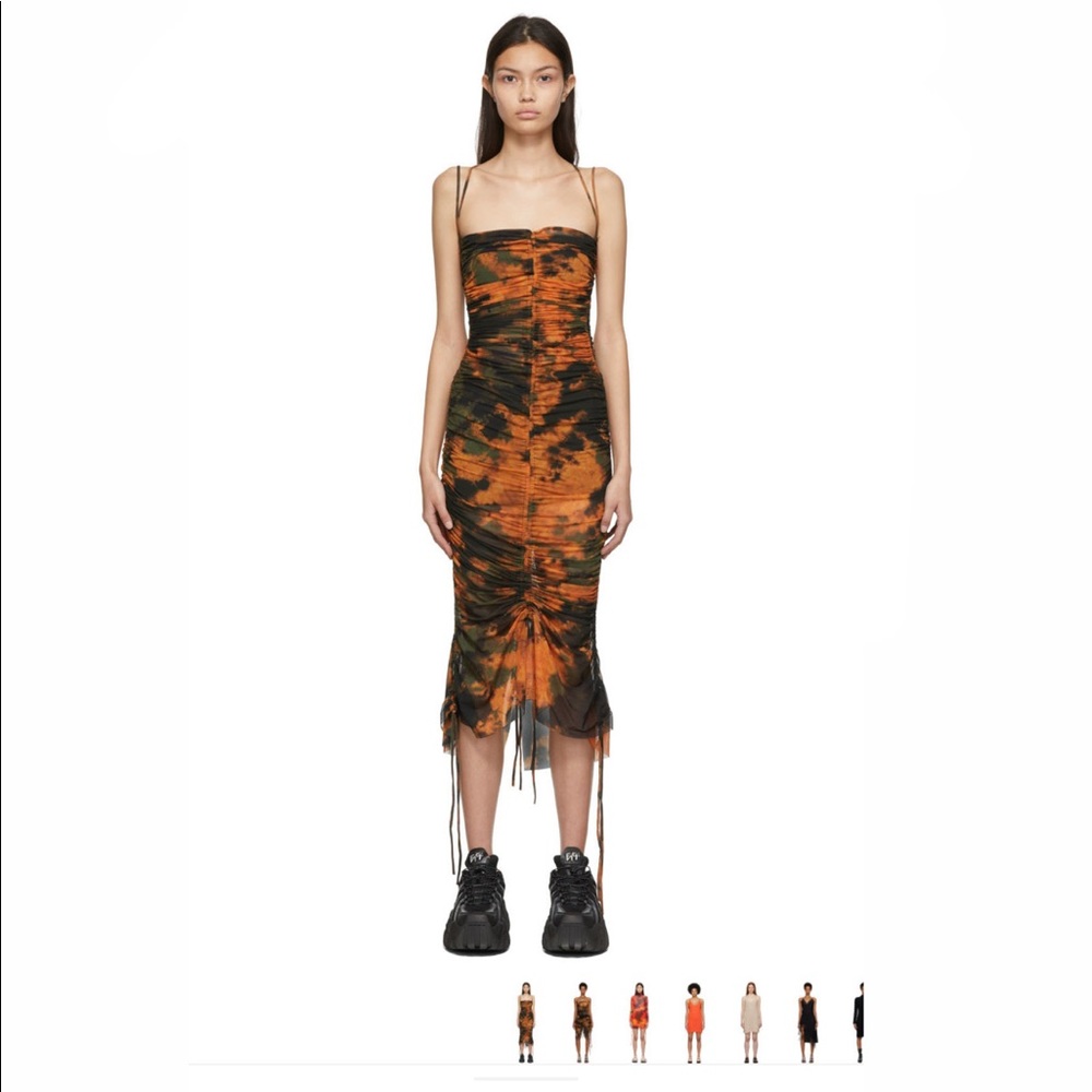 Marques Almeida Black and Orange Stretch Mesh Gathered Dress - Ssense